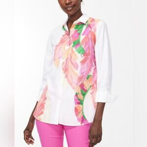 CHICO’S No Iron Stretch 3/4 Sleeve Foliage Cotton Shirt Women’s Size US(14 )